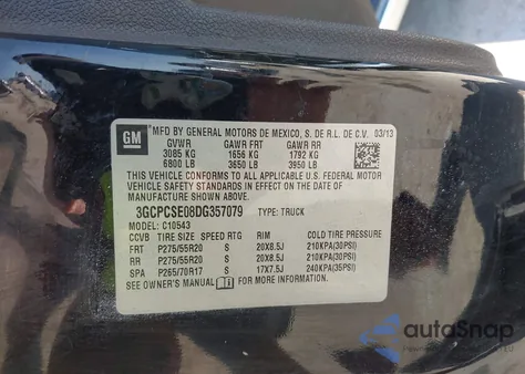 2013 Chevrolet Silverado 1500 Lt из США, поврежденный, VIN 3GCPCSE08DG357079